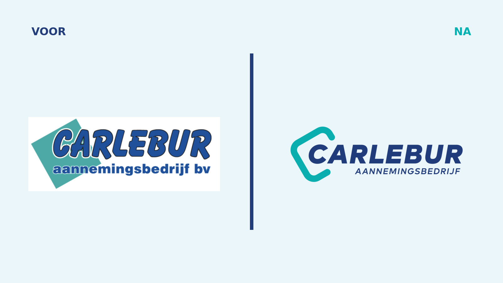 Ron van Noord — Branding, Visual design — Carlebur — merkidentiteit en website — Beeld: Vergelijking van het oude en vernieuwde Carlebur-logo — Project: Een verouderde uitstraling maakte plaats voor een moderne, herkenbare identiteit die het nuchtere…