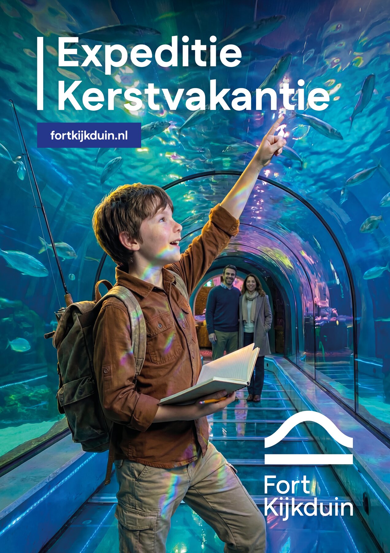 Ron van Noord — Beeld- en videogeneratie, Visuele campagnes, AI + prototyping, Content + campagnes — Fort Kijkduin — Expeditie Kerstvakantie — Beeld: Expeditie Kerstvakantie campagneposter 4 — Project: Een avontuurlijke kerstcampagne die gezinnen met kinderen uitnodigt om Fort Kijkduin samen te ontdekken.