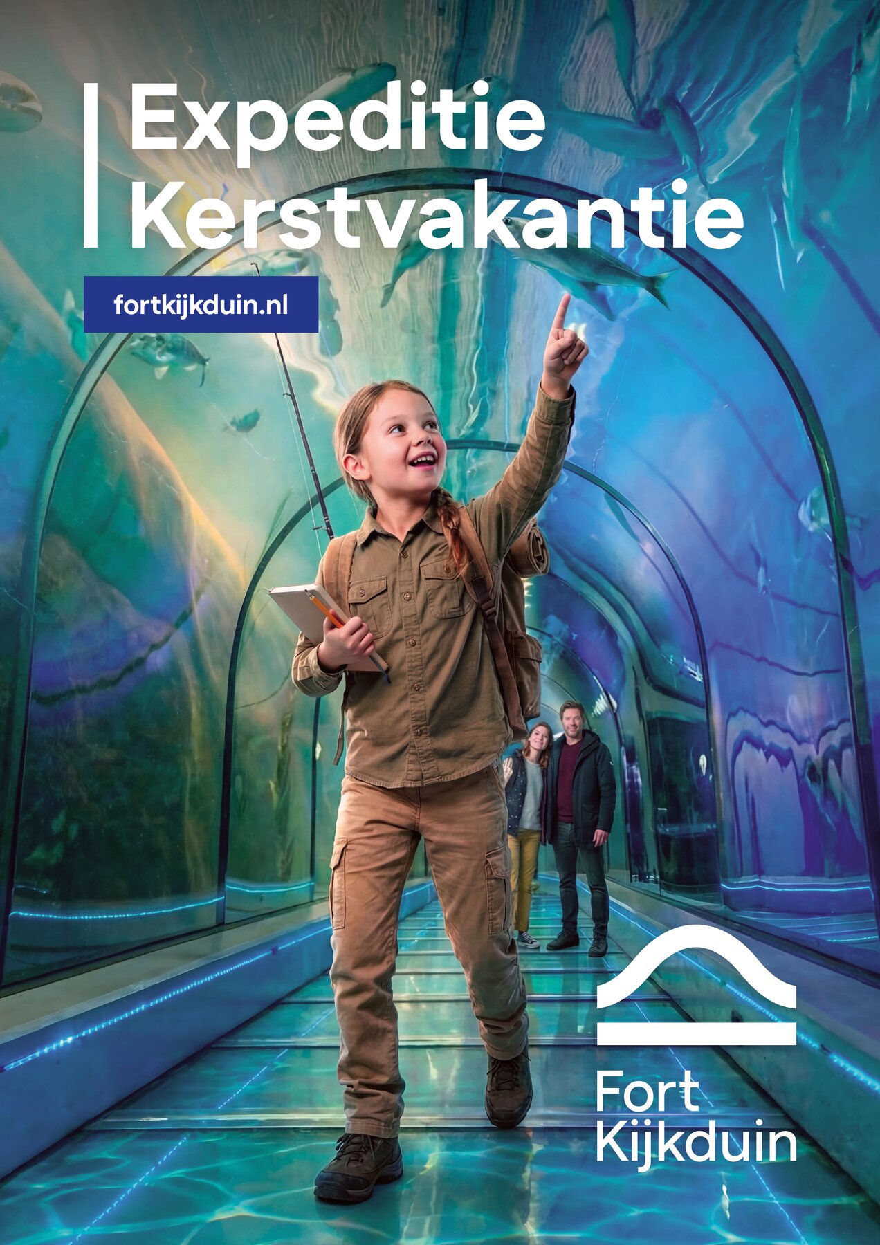 Ron van Noord — Beeld- en videogeneratie, Visuele campagnes, AI + prototyping, Content + campagnes — Fort Kijkduin — Expeditie Kerstvakantie — Beeld: Expeditie Kerstvakantie campagneposter 5 — Project: Een avontuurlijke kerstcampagne die gezinnen met kinderen uitnodigt om Fort Kijkduin samen te ontdekken.
