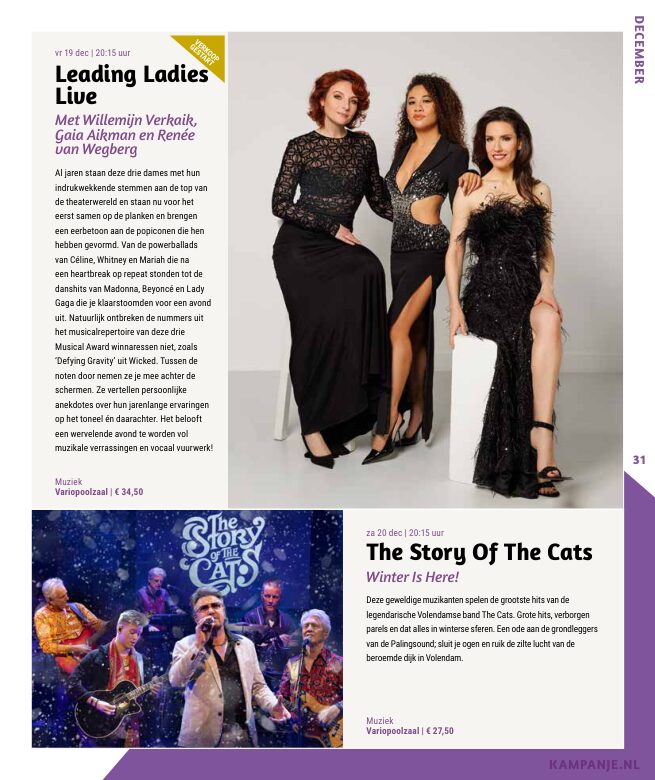 Ron van Noord — Grafisch ontwerp, DTP, Visuele campagnes, Visual design, Content + campagnes — Theater De Kampanje — Theatergids 2025–2026 — Beeld: Magazinepagina 31 — Project: Een feestelijke jubileumeditie van de jaarlijkse theatergids, met Jochem Myjer op de cover en 10 jaar De…