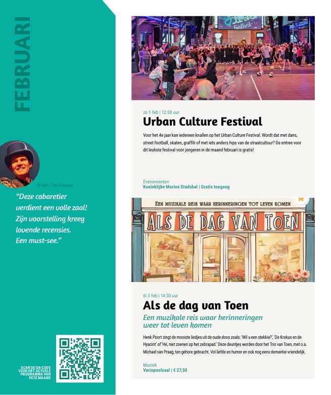Ron van Noord — Grafisch ontwerp, DTP, Visuele campagnes, Visual design, Content + campagnes — Theater De Kampanje — Theatergids 2025–2026 — Beeld: Magazinepagina 46 — Project: Een feestelijke jubileumeditie van de jaarlijkse theatergids, met Jochem Myjer op de cover en 10 jaar De…