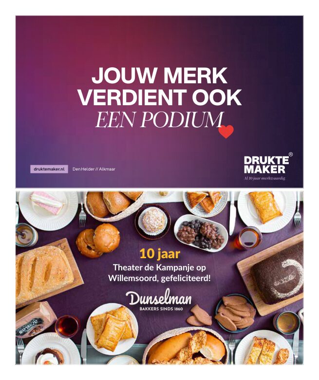 Ron van Noord — Grafisch ontwerp, DTP, Visuele campagnes, Visual design, Content + campagnes — Theater De Kampanje — Theatergids 2025–2026 — Beeld: Magazinepagina 55 — Project: Een feestelijke jubileumeditie van de jaarlijkse theatergids, met Jochem Myjer op de cover en 10 jaar De…
