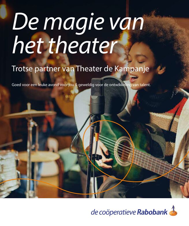 Ron van Noord — Grafisch ontwerp, DTP, Visuele campagnes, Visual design, Content + campagnes — Theater De Kampanje — Theatergids 2025–2026 — Beeld: Magazinepagina 84 — Project: Een feestelijke jubileumeditie van de jaarlijkse theatergids, met Jochem Myjer op de cover en 10 jaar De…