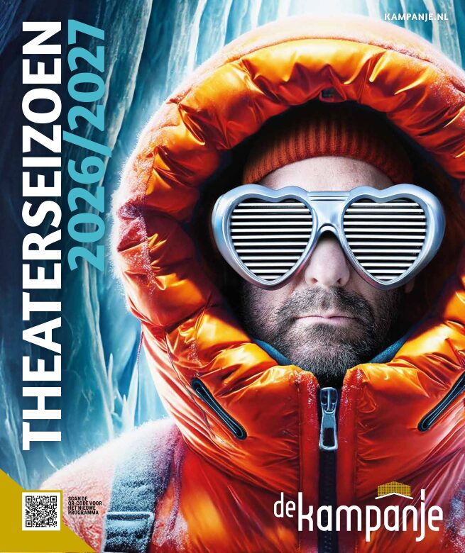 Ron van Noord — Grafisch ontwerp, DTP, Visuele campagnes, Visual design, Content + campagnes — Theater De Kampanje — Theatergids 2026–2027 — Beeld: Magazinepagina 1 — Project: Een energieke theatergids en straatcampagne voor seizoen 2026–2027, met meerdere opvallende…