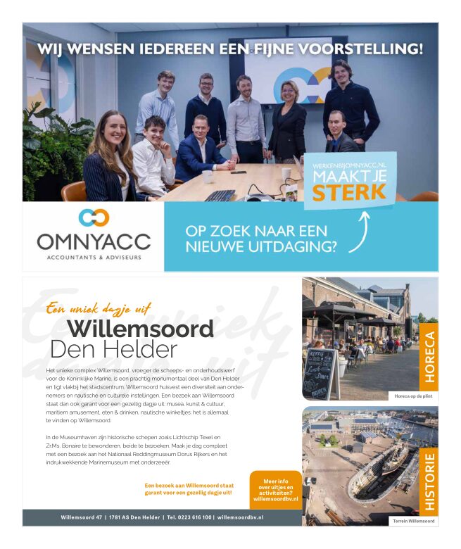 Ron van Noord — Grafisch ontwerp, DTP, Visuele campagnes, Visual design, Content + campagnes — Theater De Kampanje — Theatergids 2026–2027 — Beeld: Magazinepagina 2 — Project: Een energieke theatergids en straatcampagne voor seizoen 2026–2027, met meerdere opvallende…