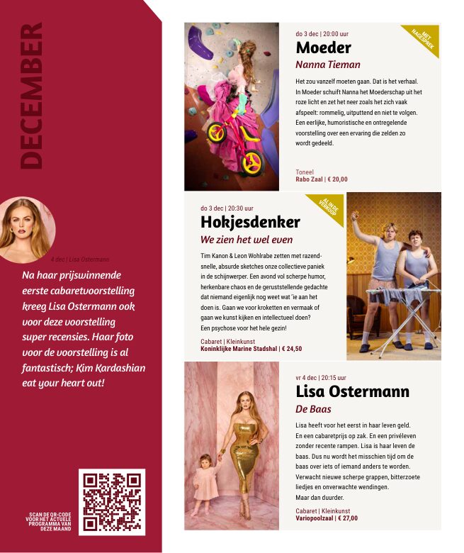Ron van Noord — Grafisch ontwerp, DTP, Visuele campagnes, Visual design, Content + campagnes — Theater De Kampanje — Theatergids 2026–2027 — Beeld: Magazinepagina 24 — Project: Een energieke theatergids en straatcampagne voor seizoen 2026–2027, met meerdere opvallende…