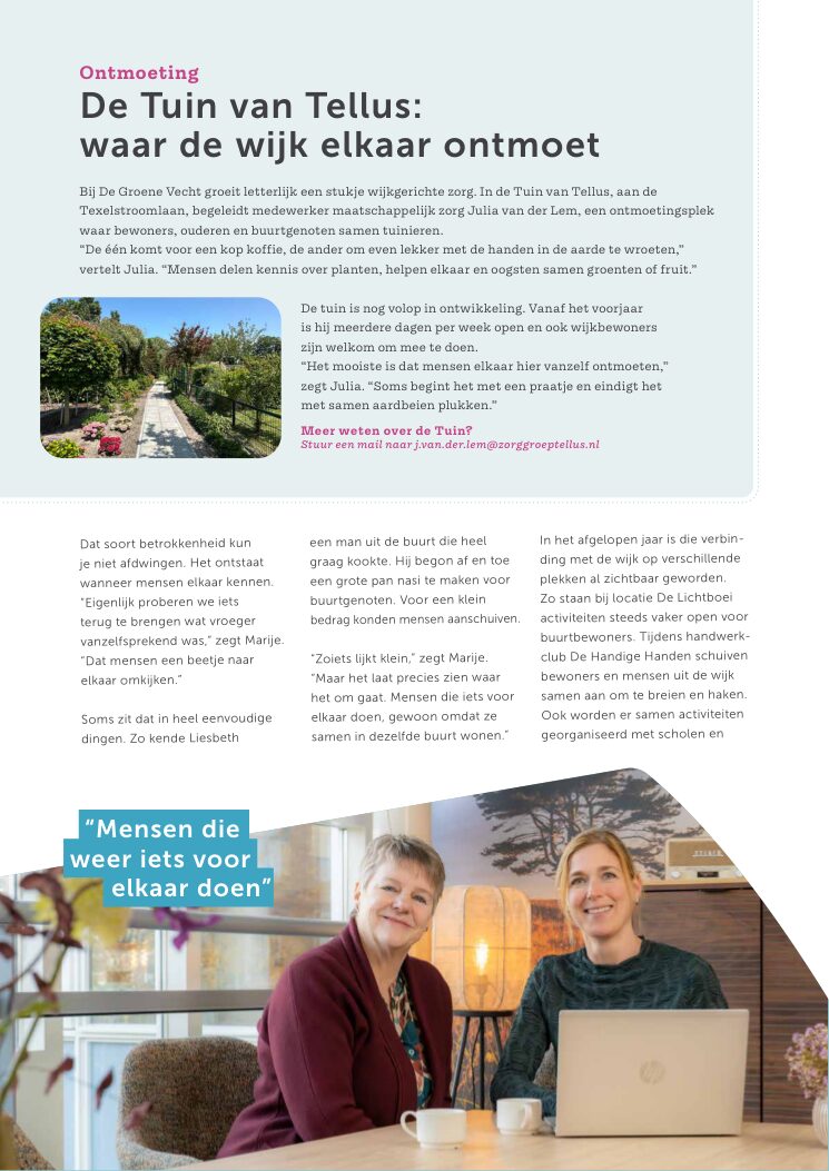 Ron van Noord — Grafisch ontwerp, DTP, Visual design — VerTellus — magazine van Zorggroep Tellus — Beeld: Magazinepagina 16 — Project: Een volledige herontwikkeling van de visuele stijl van VerTellus, vanaf editie 31 doorvertaald naar iedere…