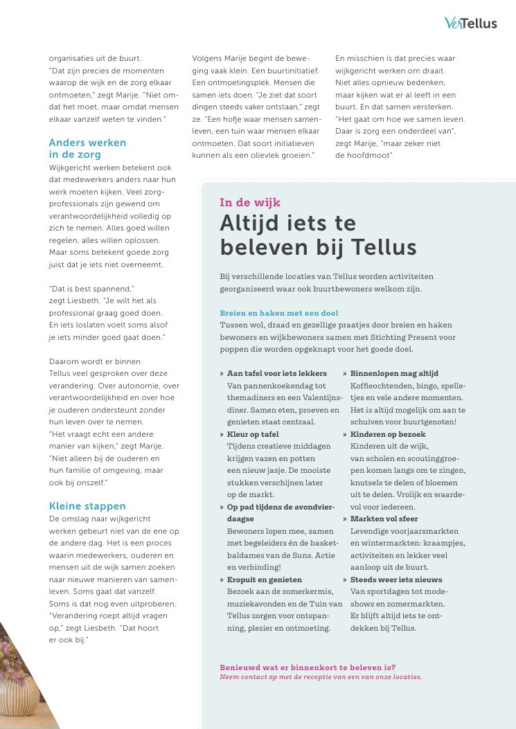 Ron van Noord — Grafisch ontwerp, DTP, Visual design — VerTellus — magazine van Zorggroep Tellus — Beeld: Magazinepagina 17 — Project: Een volledige herontwikkeling van de visuele stijl van VerTellus, vanaf editie 31 doorvertaald naar iedere…