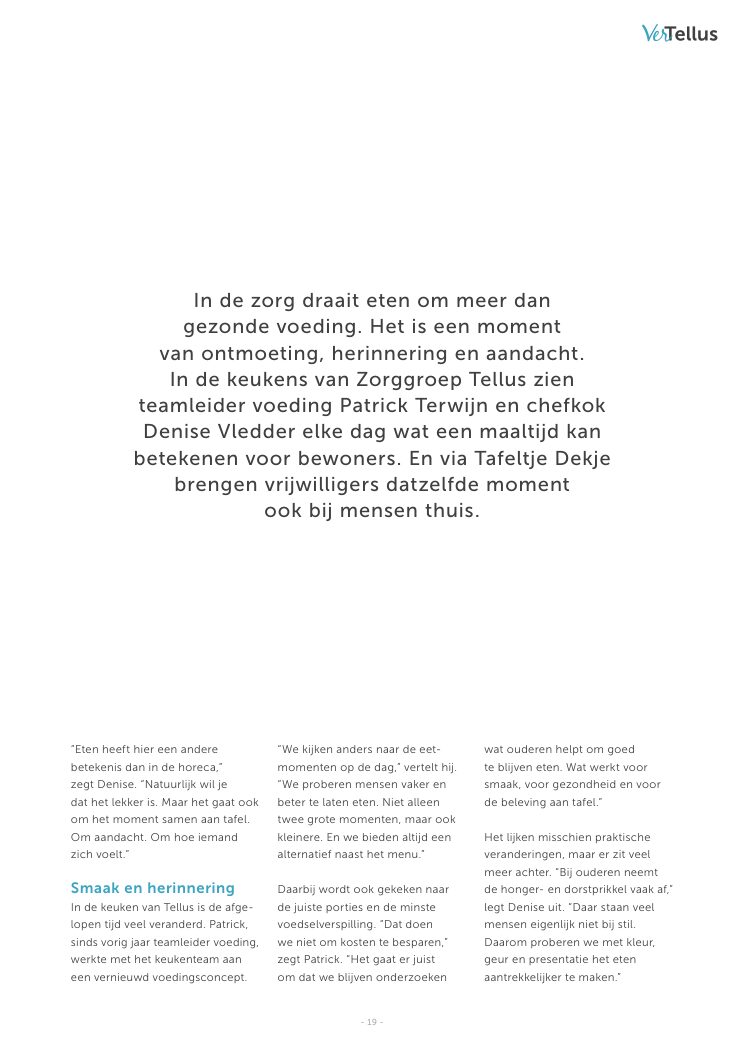 Ron van Noord — Grafisch ontwerp, DTP, Visual design — VerTellus — magazine van Zorggroep Tellus — Beeld: Magazinepagina 19 — Project: Een volledige herontwikkeling van de visuele stijl van VerTellus, vanaf editie 31 doorvertaald naar iedere…