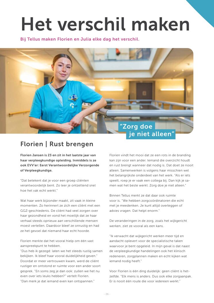 Ron van Noord — Grafisch ontwerp, DTP, Visual design — VerTellus — magazine van Zorggroep Tellus — Beeld: Magazinepagina 26 — Project: Een volledige herontwikkeling van de visuele stijl van VerTellus, vanaf editie 31 doorvertaald naar iedere…