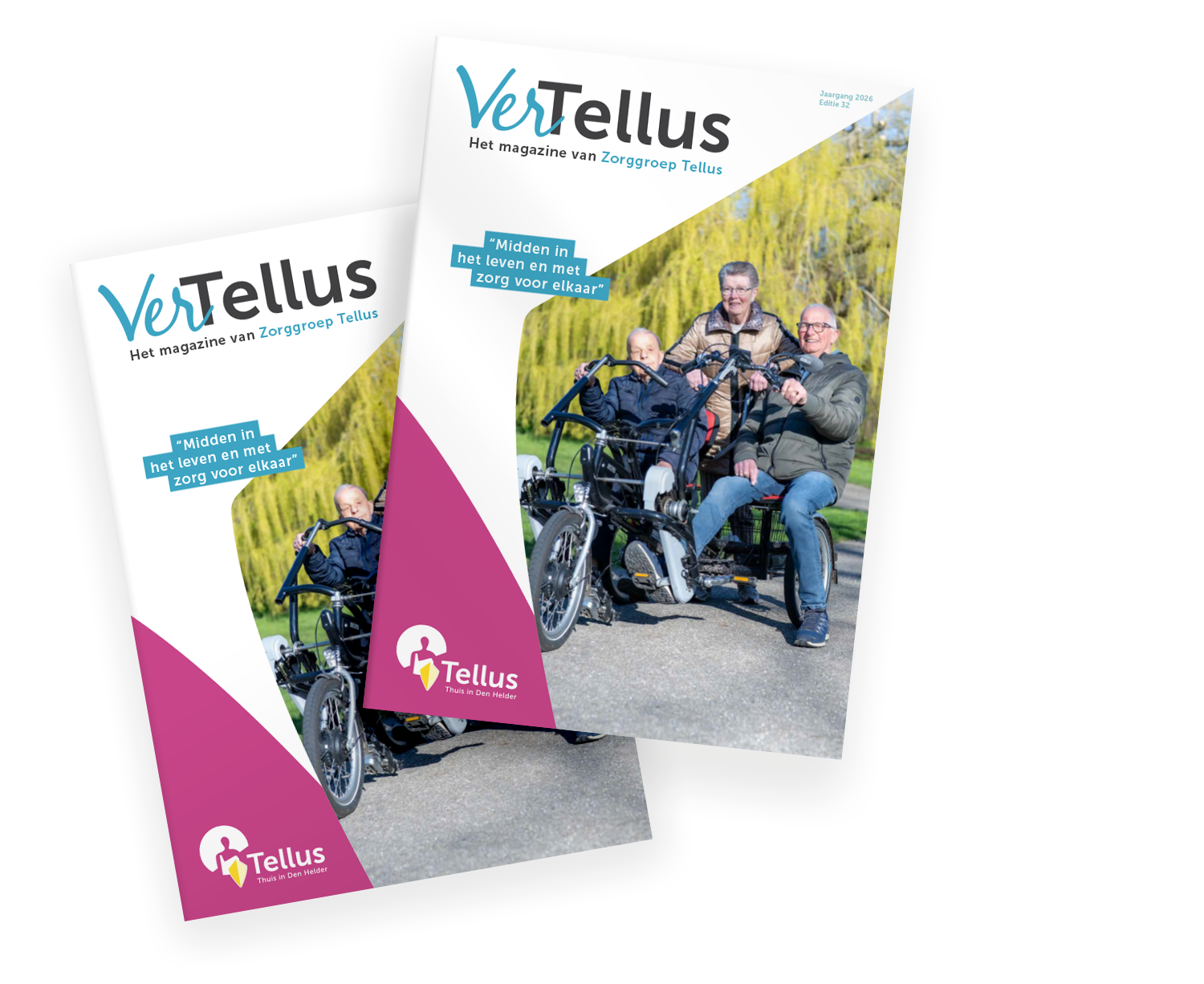 Ron van Noord — Grafisch ontwerp, DTP, Visual design — VerTellus — magazine van Zorggroep Tellus — Beeld: Mockup van de VerTellus-cover — Project: Een volledige herontwikkeling van de visuele stijl van VerTellus, vanaf editie 31 doorvertaald naar iedere…