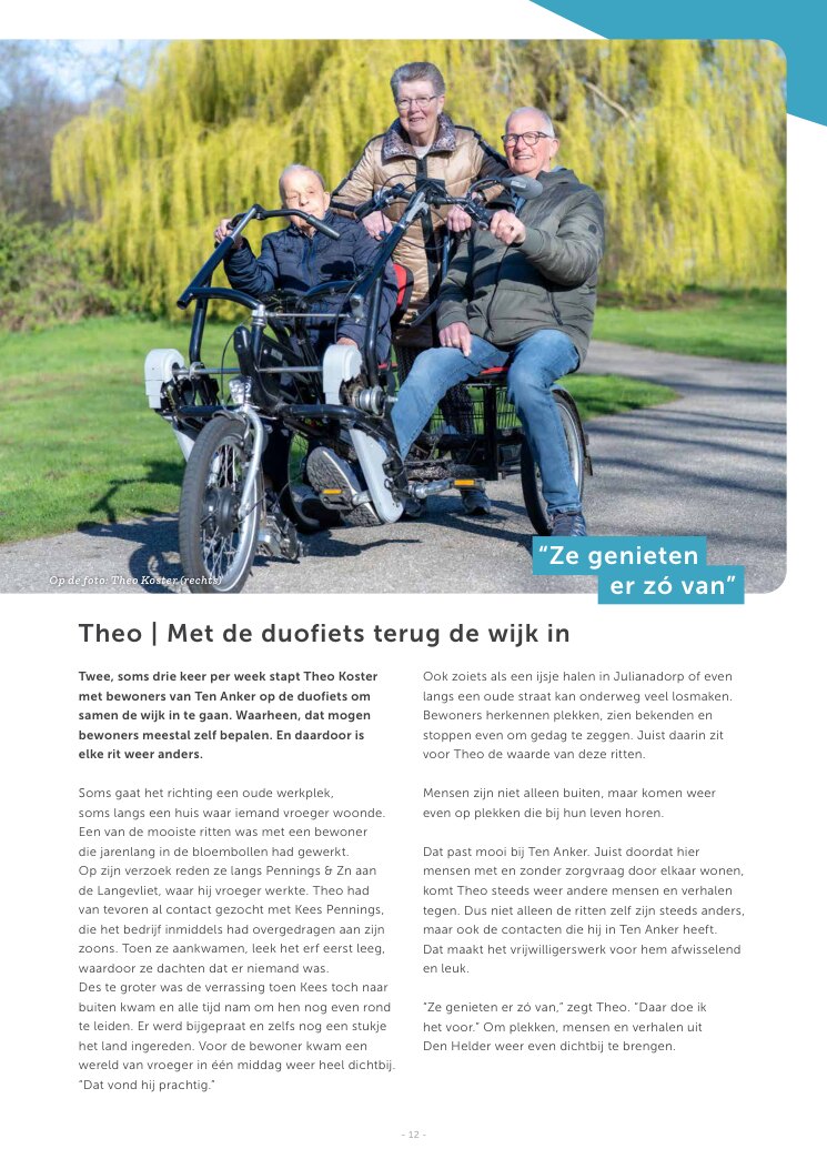 Ron van Noord — Grafisch ontwerp, DTP, Visual design — VerTellus — magazine van Zorggroep Tellus — Beeld: Fotografische spread over vrijwilligerswerk met de duofiets — Project: Een volledige herontwikkeling van de visuele stijl van VerTellus, vanaf editie 31 doorvertaald naar iedere…